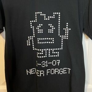 JerZees black tee w/ Mooninite “Never Forget” graphic unisex sz S Adult Swim